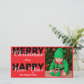 Frohe Weihnachten & Glück Neujahr Red Foto Card (Stehend Vorderseite)