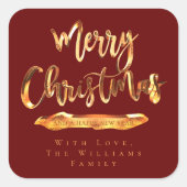 Frohe Weihnachten Glück Neujahr Roter Orange Text Quadratischer Aufkleber (Vorderseite)