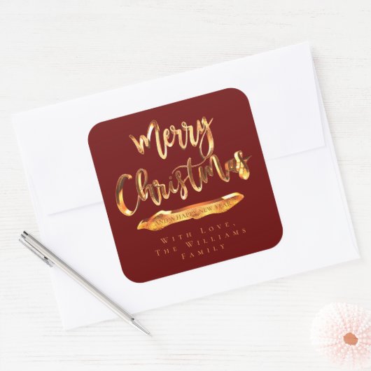 Frohe Weihnachten Glück Neujahr Roter Orange Text Quadratischer Aufkleber (Umschlag)