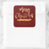 Frohe Weihnachten Glück Neujahr Roter Orange Text Quadratischer Aufkleber (Tasche)