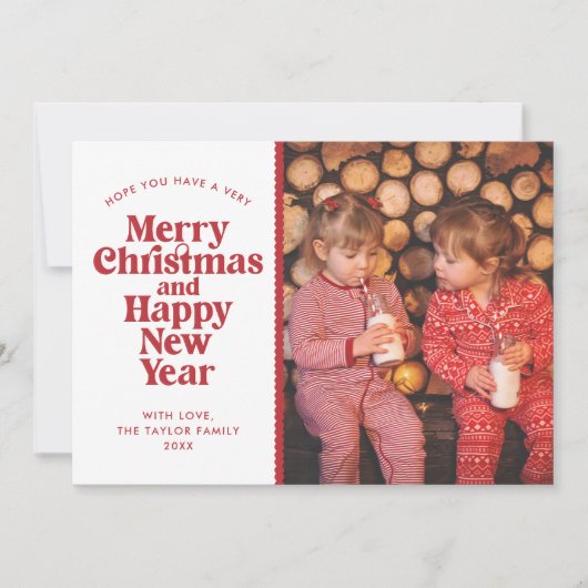 Frohe Weihnachten & Glück Neujahr Rotes Foto (Vorderseite)