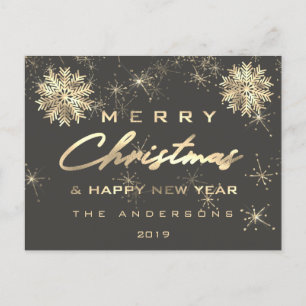 Frohe Weihnachten Glück Neujahr Schnee Gold Gray Postkarte