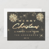 Frohe Weihnachten Glück Neujahr Schnee Gold Gray Postkarte (Vorne/Hinten)