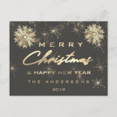 Frohe Weihnachten Glück Neujahr Schnee Gold Gray Postkarte (Vorderseite)