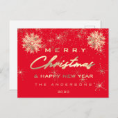 Frohe Weihnachten Glück Neujahr Schnee Gold Roter Postkarte (Vorne/Hinten)