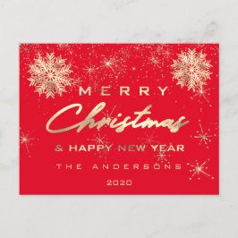 Frohe Weihnachten Glück Neujahr Schnee Gold Roter  Postkarte