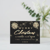Frohe Weihnachten Glück Neujahr Schnee Gold Schwar Postkarte (Stehend Vorderseite)