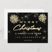 Frohe Weihnachten Glück Neujahr Schnee Gold Schwar Postkarte (Vorne/Hinten)