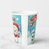 Frohe Weihnachten Glück Neujahr Schneemann Niedlic Pappbecher (Rechts)