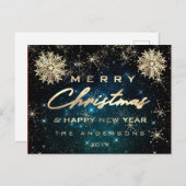 Frohe Weihnachten Glück Neujahr Snow Gold Sky Aqua Postkarte (Vorne/Hinten)