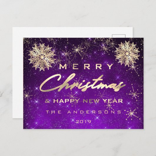 Frohe Weihnachten Glück Neujahr Snow Gold Sky Purp Postkarte (Vorne/Hinten)