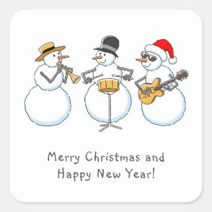 Frohe Weihnachten Glück Neujahr Snowman Jazzband Quadratischer Aufkleber