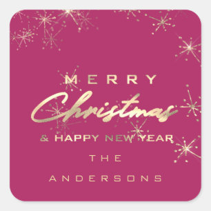 Frohe Weihnachten Glück Neujahr Stars Pink Spark Quadratischer Aufkleber