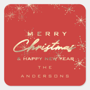 Frohe Weihnachten Glück Neujahr Sterne Roter Park Quadratischer Aufkleber