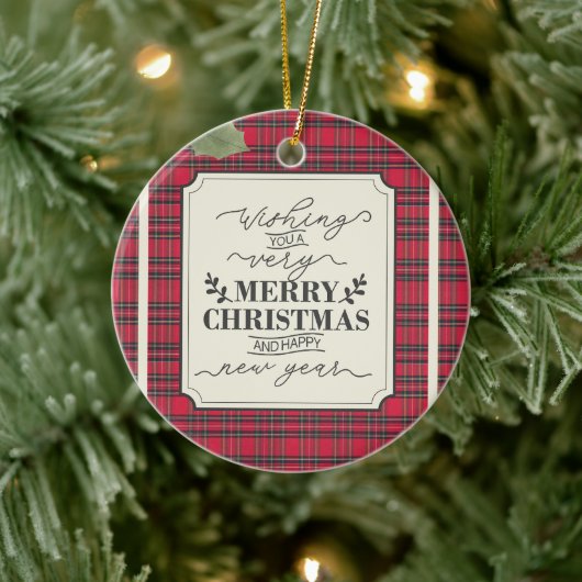 Frohe Weihnachten & Glück Neujahr Tartan Name Keramik Ornament (Baum)
