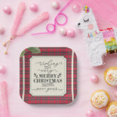 Frohe Weihnachten & Glück Neujahr Tartan Name Pappteller (Party)