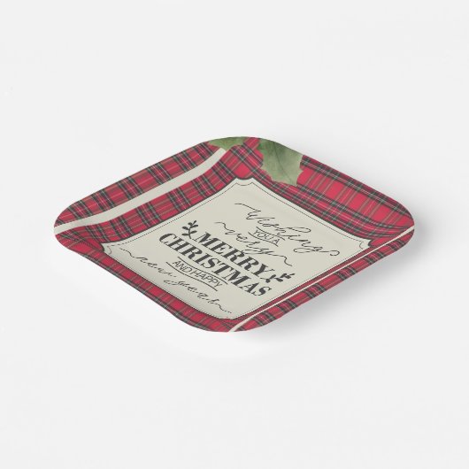 Frohe Weihnachten & Glück Neujahr Tartan Name Pappteller (Gewinkelt)