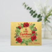 Frohe Weihnachten Glück Neujahr Wreath Red Gold (Stehend Vorderseite)