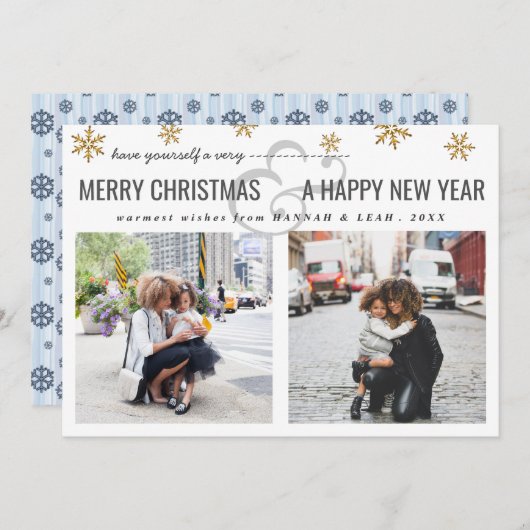 Frohe Weihnachten & Glück Neujahrsschrift Zwei Fot (Vorne/Hinten)