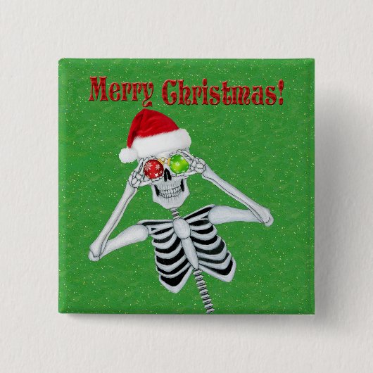 Frohe Weihnachten Glück Skeleton Weihnachtsmannmüt Button (Vorderseite)