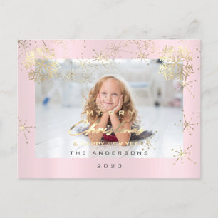Frohe Weihnachten glücklich Jahr Gold Schnee Rosa  Postkarte