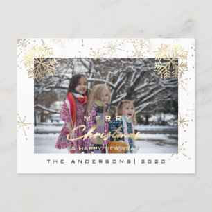 Frohe Weihnachten glücklich Jahr Gold Schneeflocke Postkarte