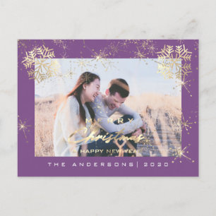 Frohe Weihnachten glücklich Jahr Gold Schneeflocke Postkarte