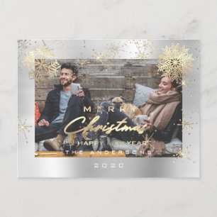 Frohe Weihnachten glücklich Jahr Gold Snow Silver  Postkarte