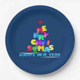 Frohe Weihnachten glücklich Neues Jahr Pappteller