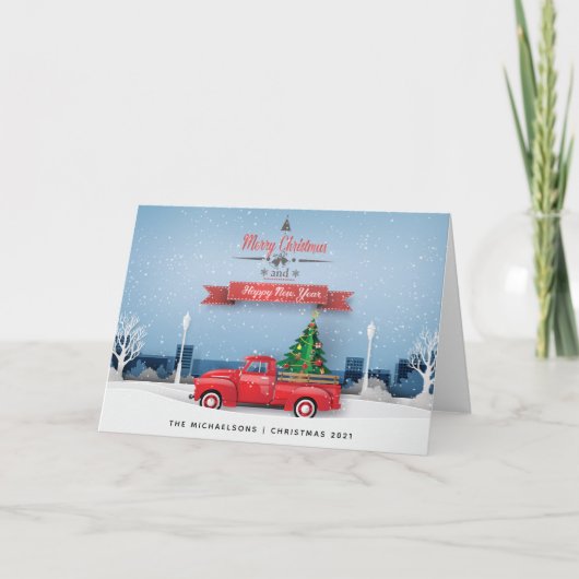 Frohe Weihnachten glücklich Neues Jahr | Vintager Karte (Vorderseite)