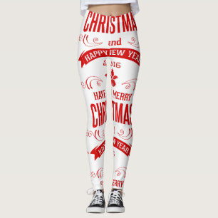 Frohe Weihnachten glücklich Neues Jahr weiß & rot Leggings