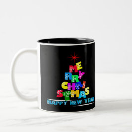 Frohe Weihnachten glücklich Neues Jahr Zweifarbige Tasse