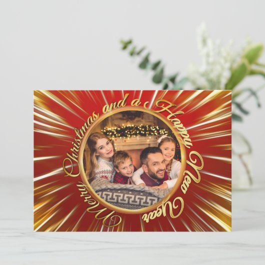 Frohe Weihnachten glücklich Neujahr Gold Circle Fo (Stehend Vorderseite)