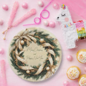 Frohe Weihnachten glücklich Neujahr Gold Green Kra Pappteller (Party)