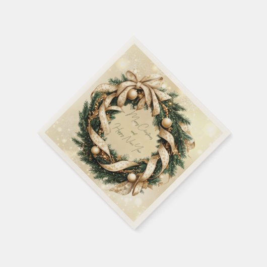 Frohe Weihnachten glücklich Neujahr Gold Green Kra Serviette (Ecke)