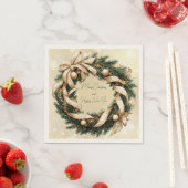 Frohe Weihnachten glücklich Neujahr Gold Green Kra Serviette (Beispiel)