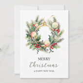 Frohe Weihnachten glücklich Neujahr Kranz Minimal Dankeskarte (Vorderseite)