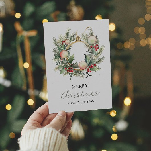 Frohe Weihnachten glücklich Neujahr Kranz Minimal Dankeskarte