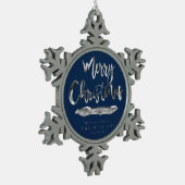 Frohe Weihnachten glücklich Neujahr Navy Blue Silv Schneeflocken Zinn-Ornament (Links)