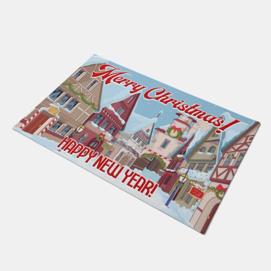 Frohe Weihnachten glücklich Neujahr Winter Town Sz Fußmatte (Schrägansicht)