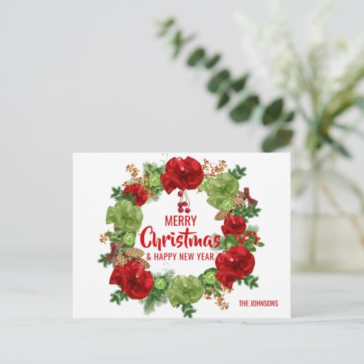 Frohe Weihnachten glücklich Neujahr Wreath White (Stehend Vorderseite)