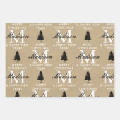 Frohe Weihnachten glücklich New Year Monogram Kraf Geschenkpapier Set (Vorderseite 3)