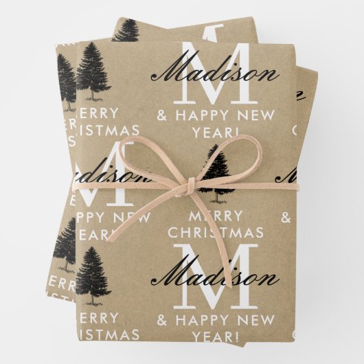 Frohe Weihnachten glücklich New Year Monogram Kraf Geschenkpapier Set (Beispiel)