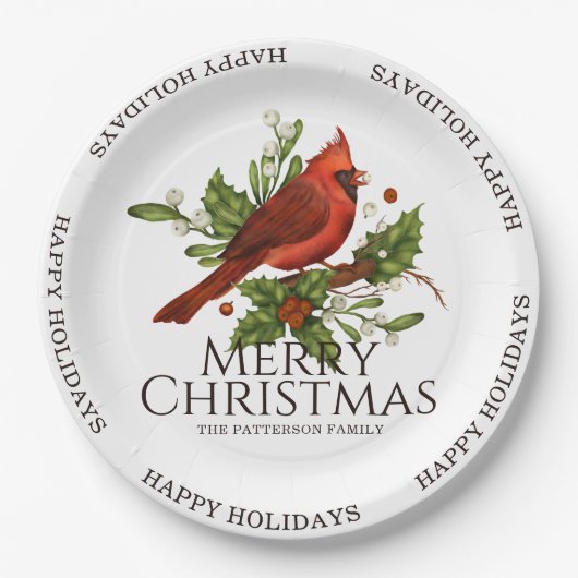 Frohe Weihnachten glückliche Feiertage Roter Kardi Pappteller (Vorderseite)