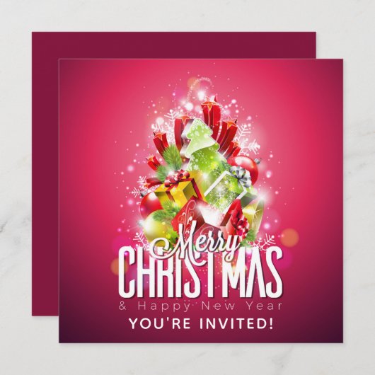 Frohe Weihnachten glückliche Neujahrsgeschenke & B Einladung (Vorne/Hinten)