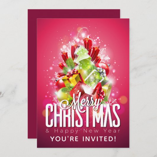 Frohe Weihnachten glückliche Neujahrsgeschenke & B Einladung (Vorne/Hinten)