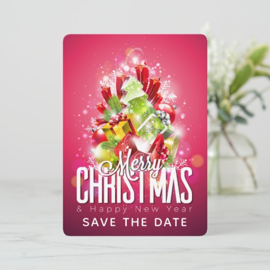 Frohe Weihnachten glückliche Neujahrsgeschenke & B Save The Date (Stehend Vorderseite)