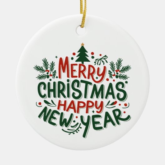 Frohe Weihnachten glückliche Neujahrsschmuck Keramik Ornament (Vorne)