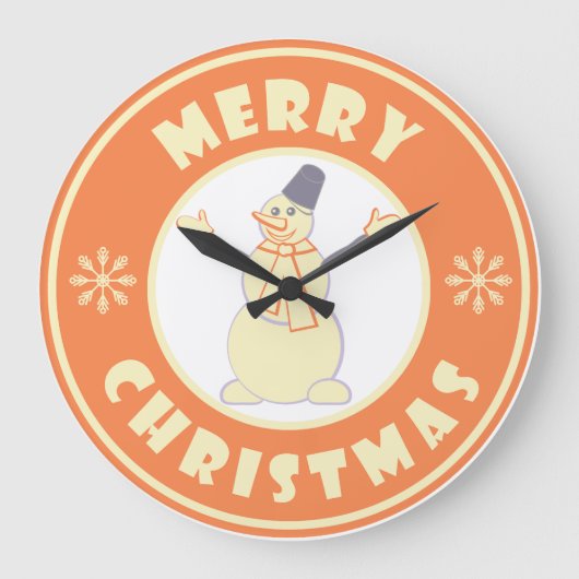 Frohe Weihnachten glückliche Snowman berühmten Kaf Große Wanduhr (Vorderseite)