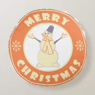 Frohe Weihnachten glückliche Snowman berühmten Kaf Rundes Kissen